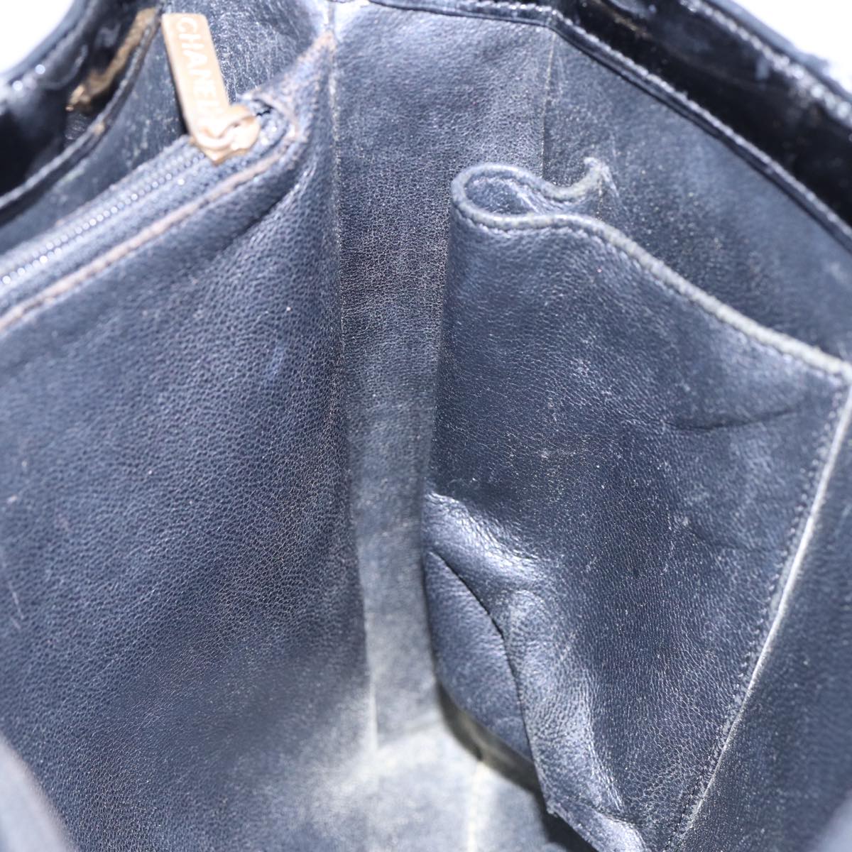 Top Quality Chanel Hand Bag Patent leather Black Gold CC Auth bs17486