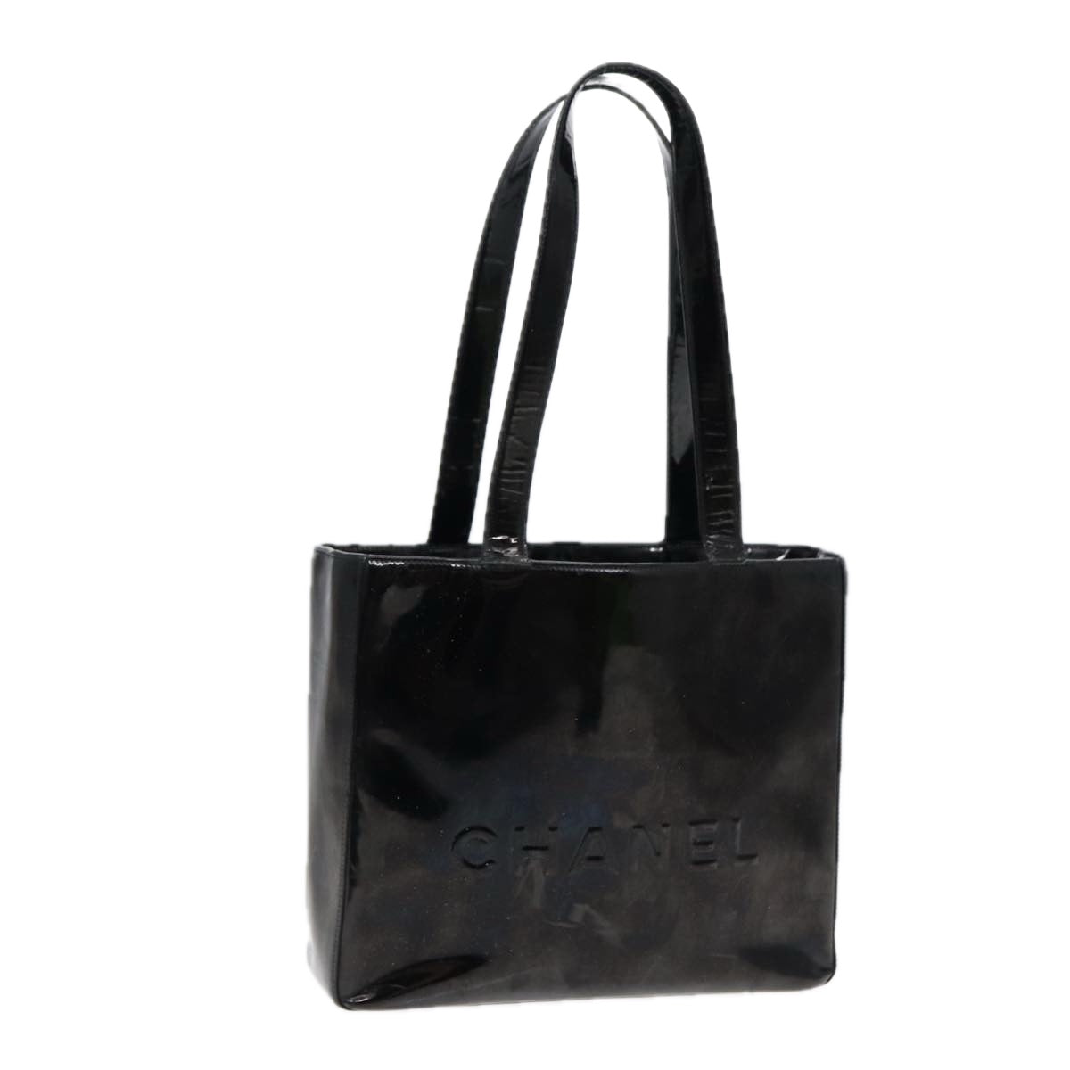 Top Quality Chanel Hand Bag Patent leather Black Gold CC Auth bs17486