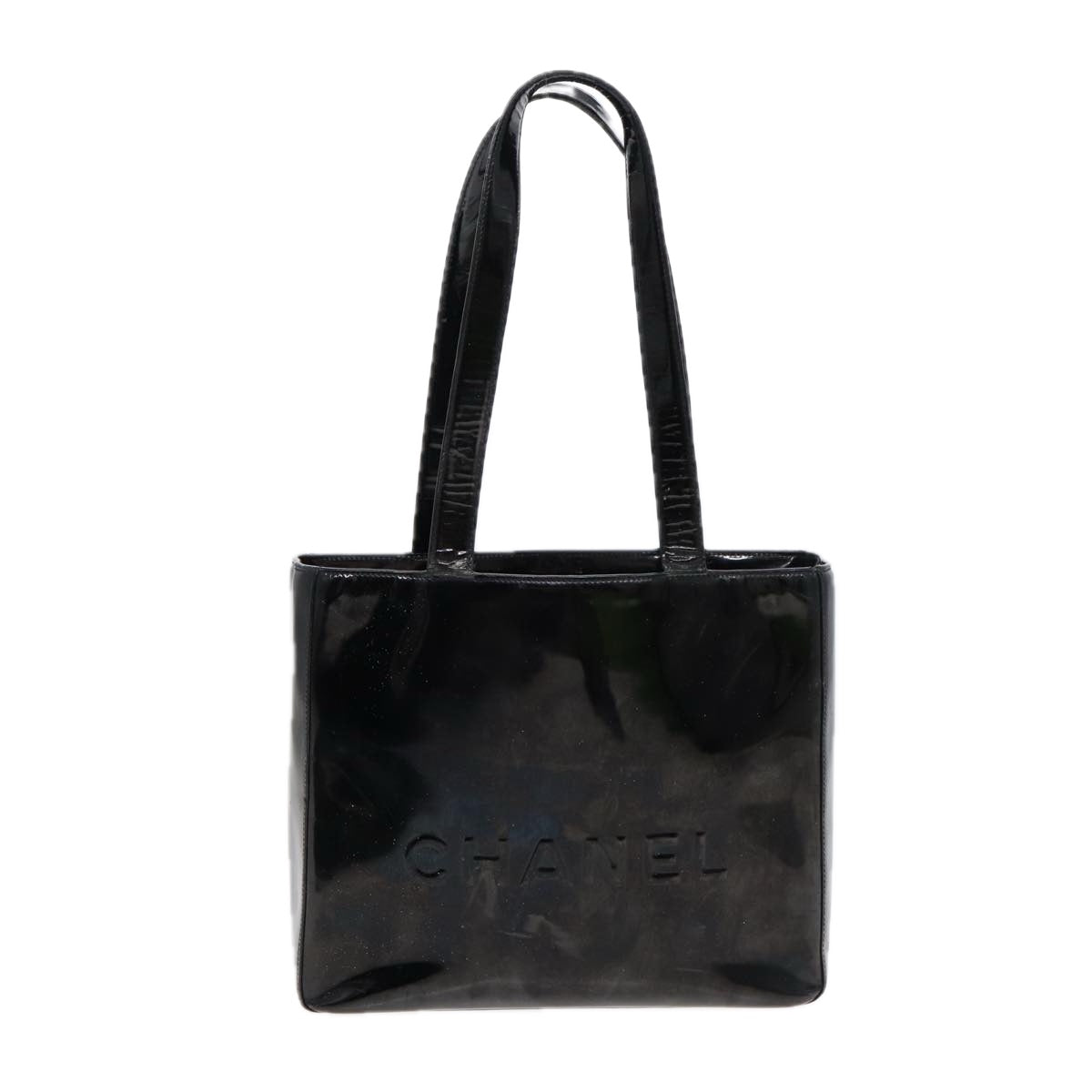 Top Quality Chanel Hand Bag Patent leather Black Gold CC Auth bs17486