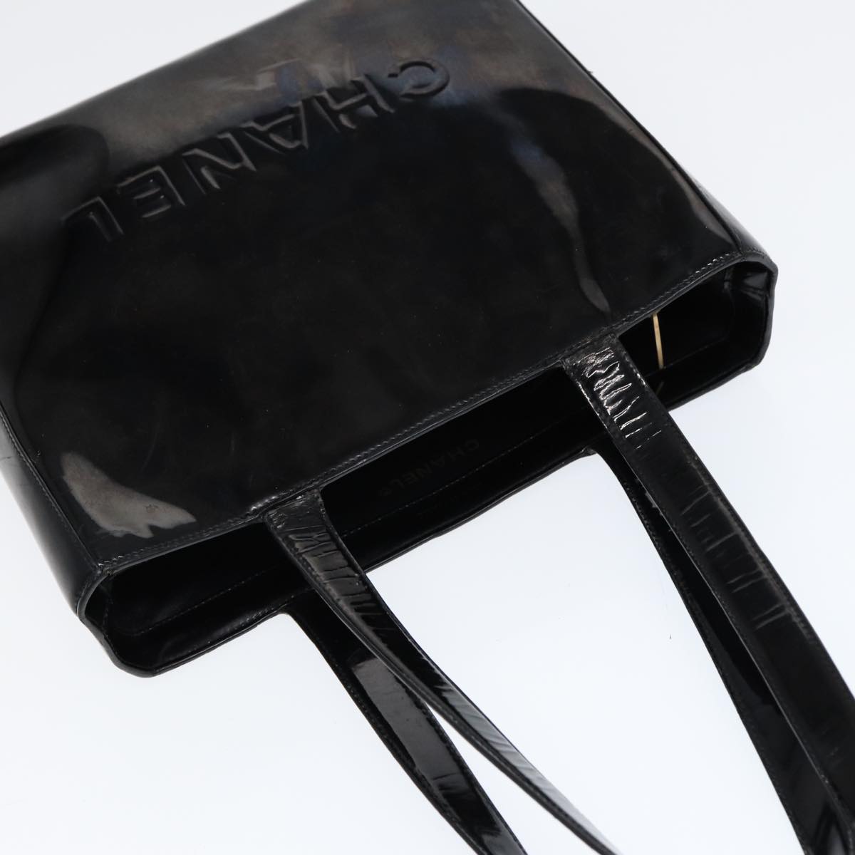 Top Quality Chanel Hand Bag Patent leather Black Gold CC Auth bs17486