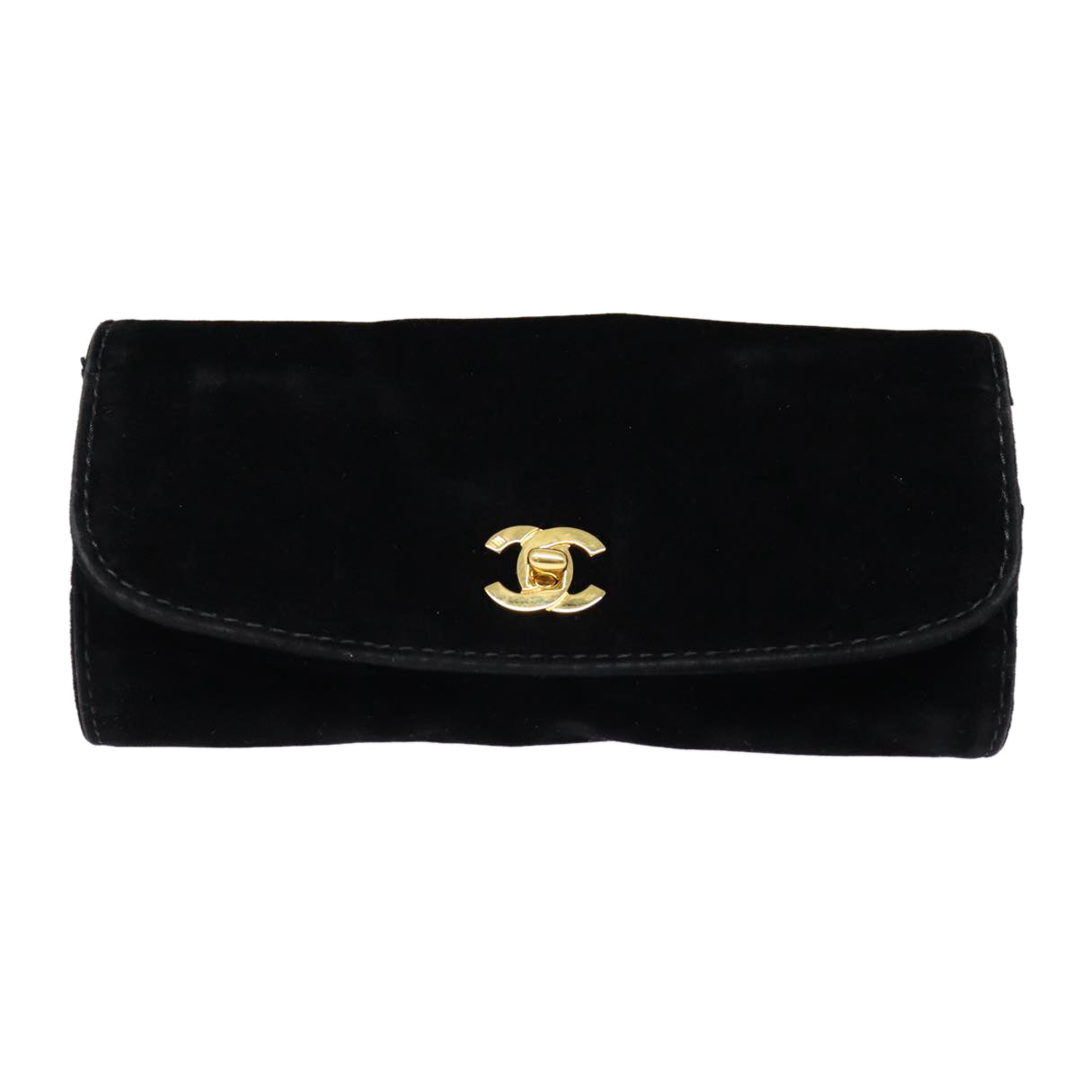 Top Quality Chanel Cosmetic Case Cosmetic Pouch Velor Black Gold CC Auth bs17507