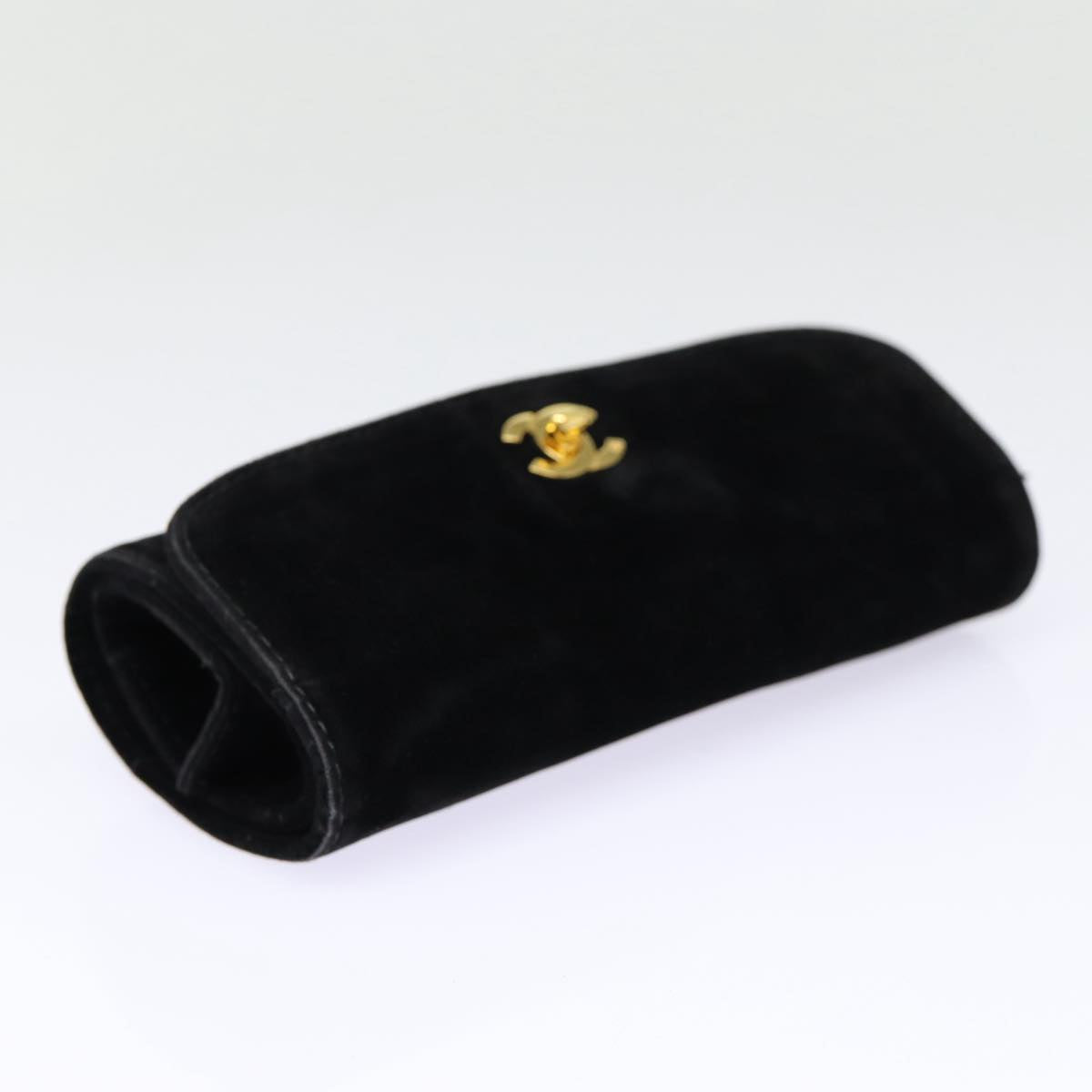 Top Quality Chanel Cosmetic Case Cosmetic Pouch Velor Black Gold CC Auth bs17507