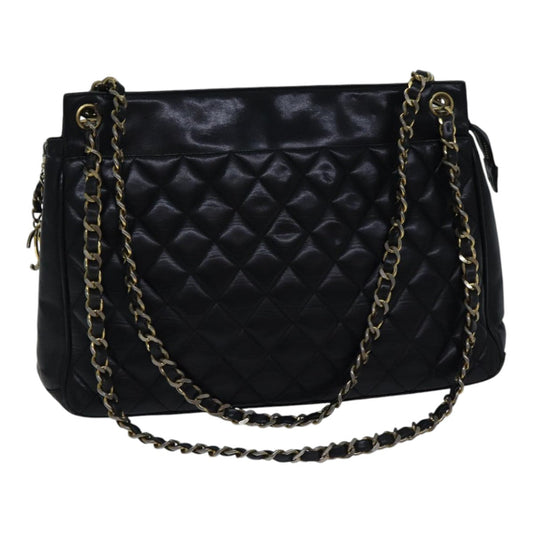 Top Quality Chanel Matelasse Chain Shoulder Bag Lamb Skin Black Gold CC Auth bs17535