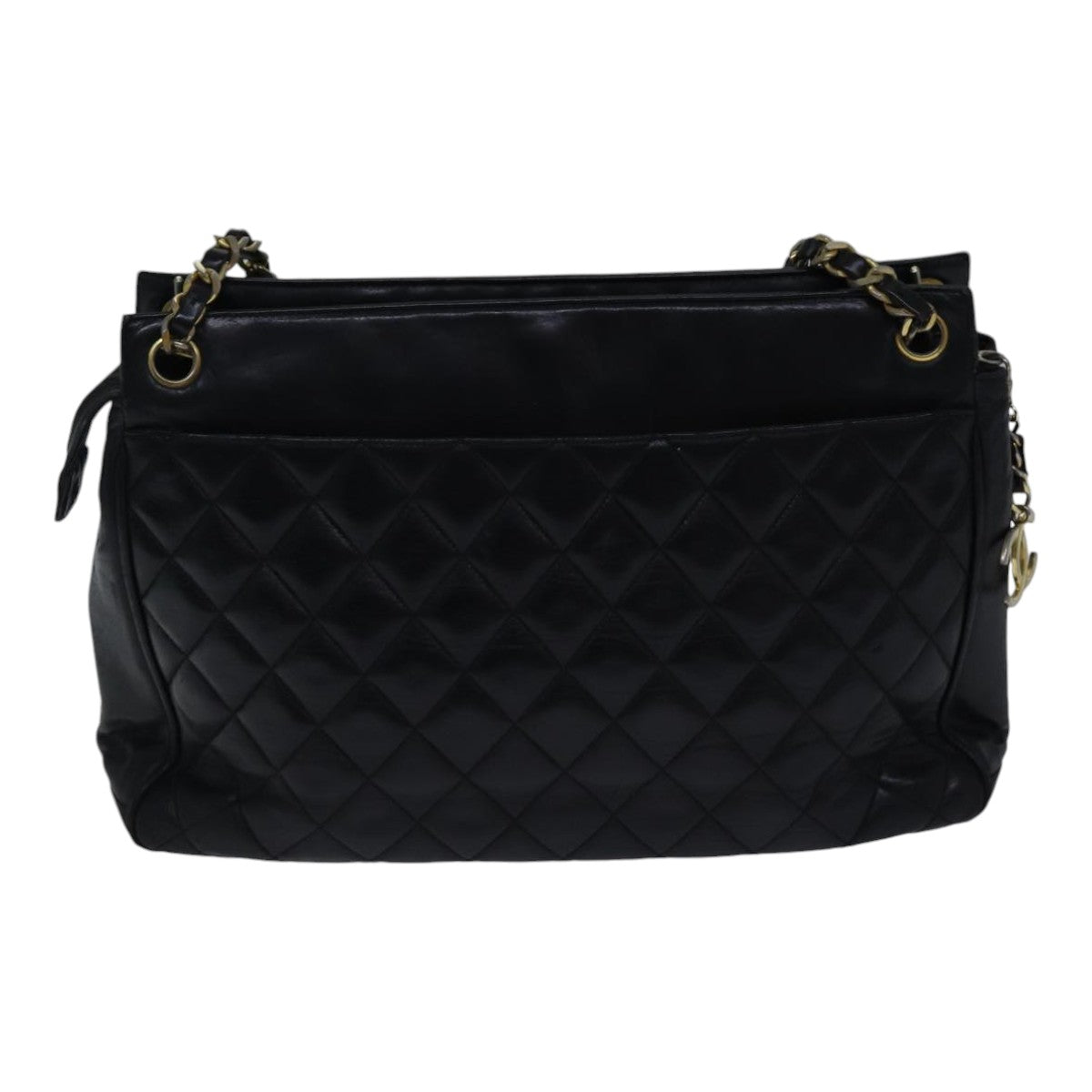 Top Quality Chanel Matelasse Chain Shoulder Bag Lamb Skin Black Gold CC Auth bs17535