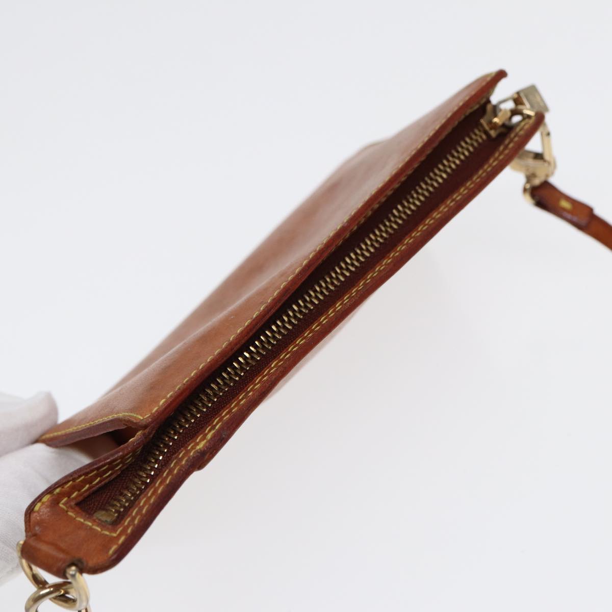 LOUIS VUITTON Nomad Cabas Ambre PM Pouch Leather Beige M92502 LV Auth bs17677