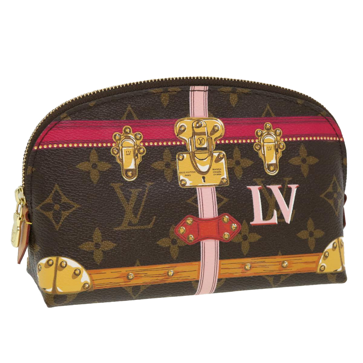 LOUIS VUITTON Monogram Summer Trunk Pochette Cosmetic Pouch M43615 Auth bs4543