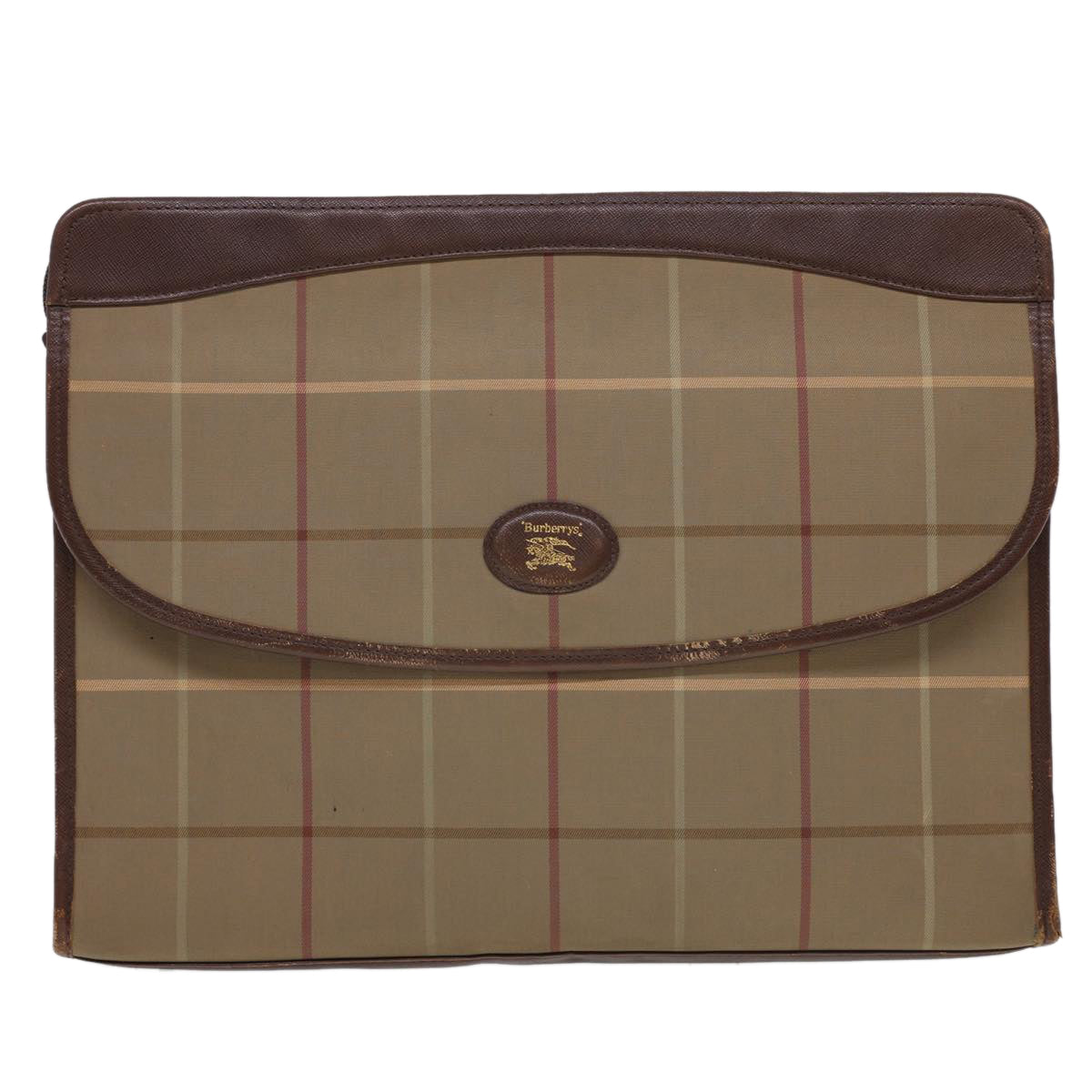 BURBERRYSs Nova Check Clutch Bag Nylon Beige Auth bs4852