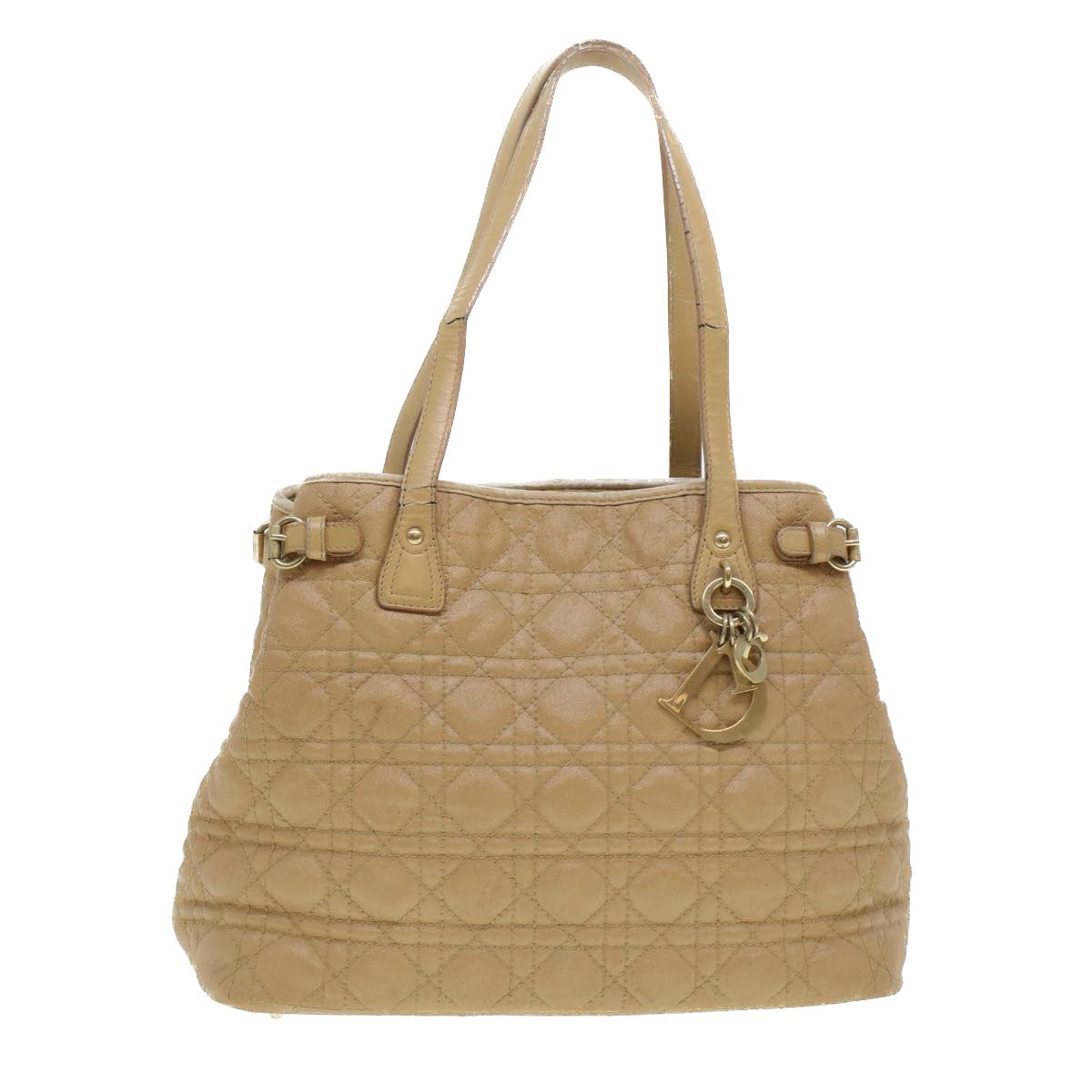 CHRISTIAN DIOR Lady Dior Canage Tote Bag Coated Canvas Beige Auth bs5870