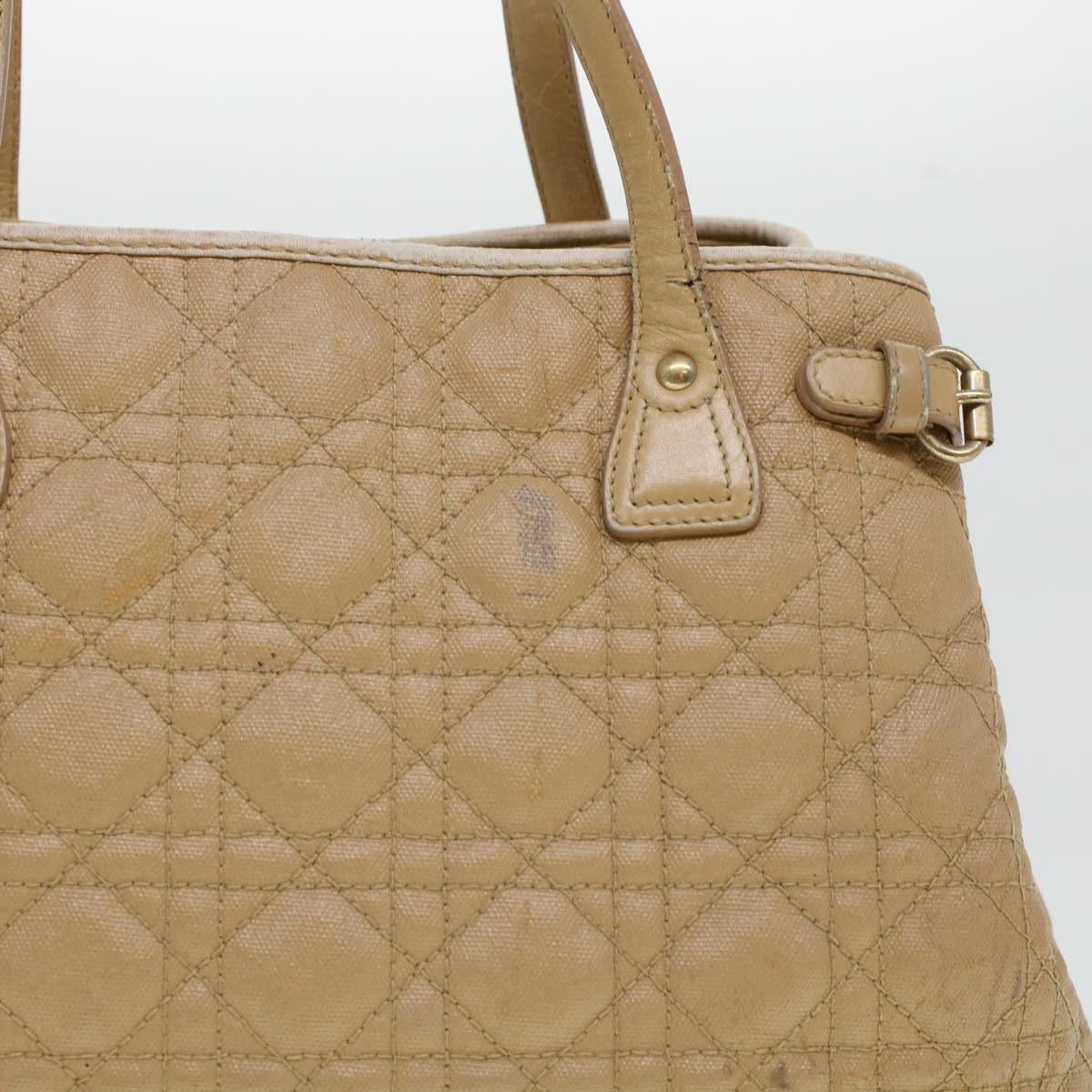 CHRISTIAN DIOR Lady Dior Canage Tote Bag Coated Canvas Beige Auth bs5870