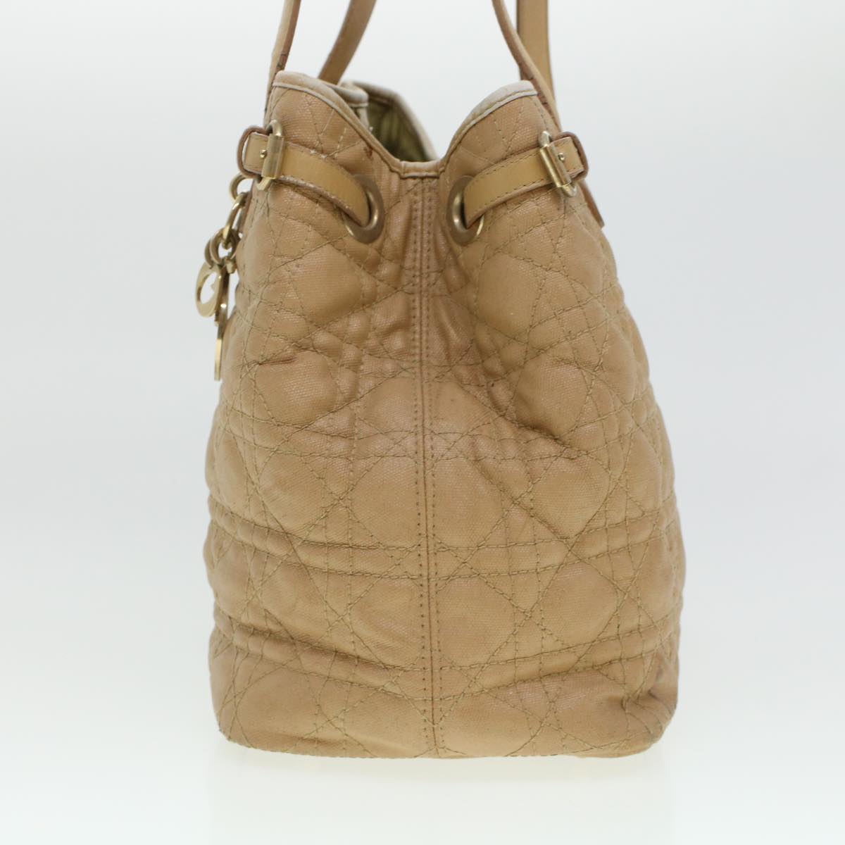 CHRISTIAN DIOR Lady Dior Canage Tote Bag Coated Canvas Beige Auth bs5870