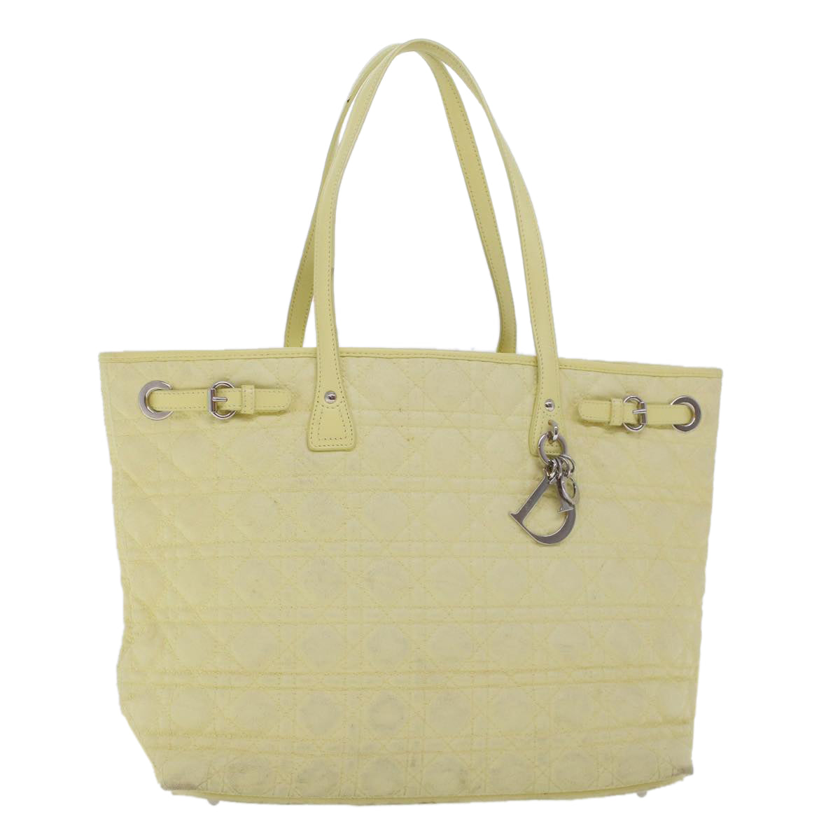 CHRISTIAN DIOR Lady Dior Canage Tote Bag Coated Canvas Yellow Auth bs5871