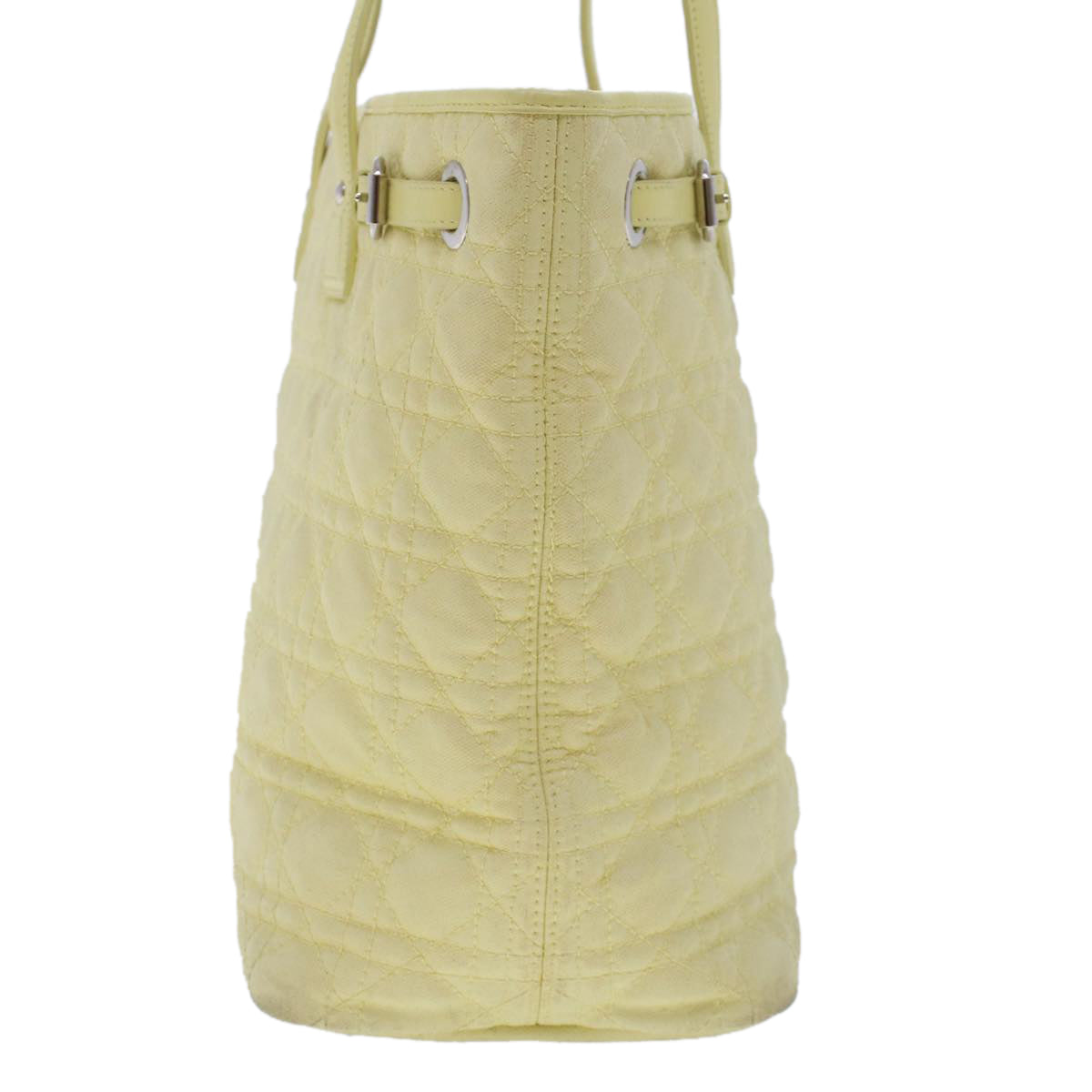 CHRISTIAN DIOR Lady Dior Canage Tote Bag Coated Canvas Yellow Auth bs5871