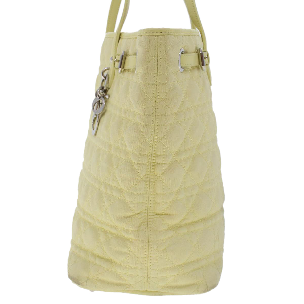 CHRISTIAN DIOR Lady Dior Canage Tote Bag Coated Canvas Yellow Auth bs5871