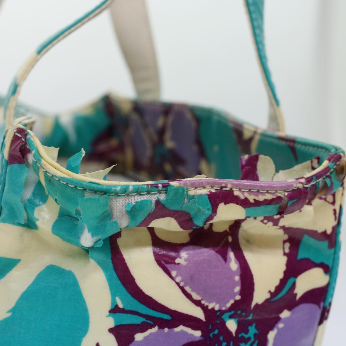 CHANEL Floral Tote Bag Coated Canvas Blue CC Auth bs5894