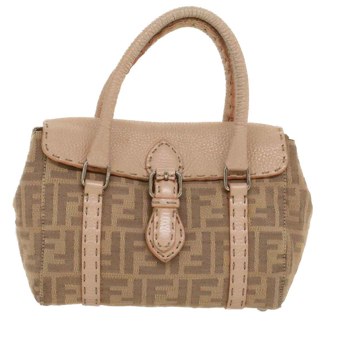 FENDI Zucca Canvas Linda Hand Bag Beige Pink Auth