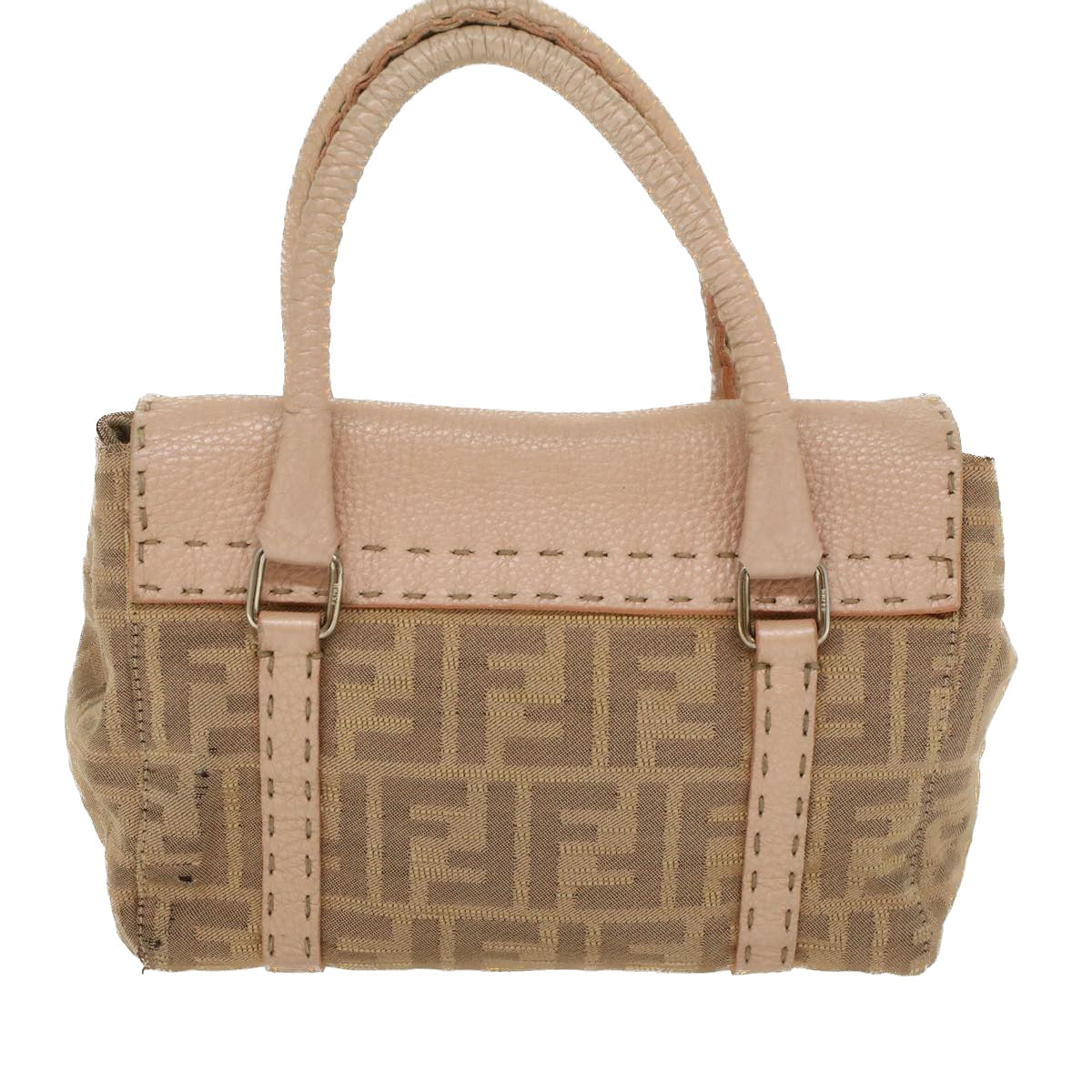 FENDI Zucca Canvas Linda Hand Bag Beige Pink