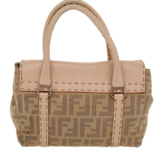 FENDI Zucca Canvas Linda Hand Bag Beige Pink Auth