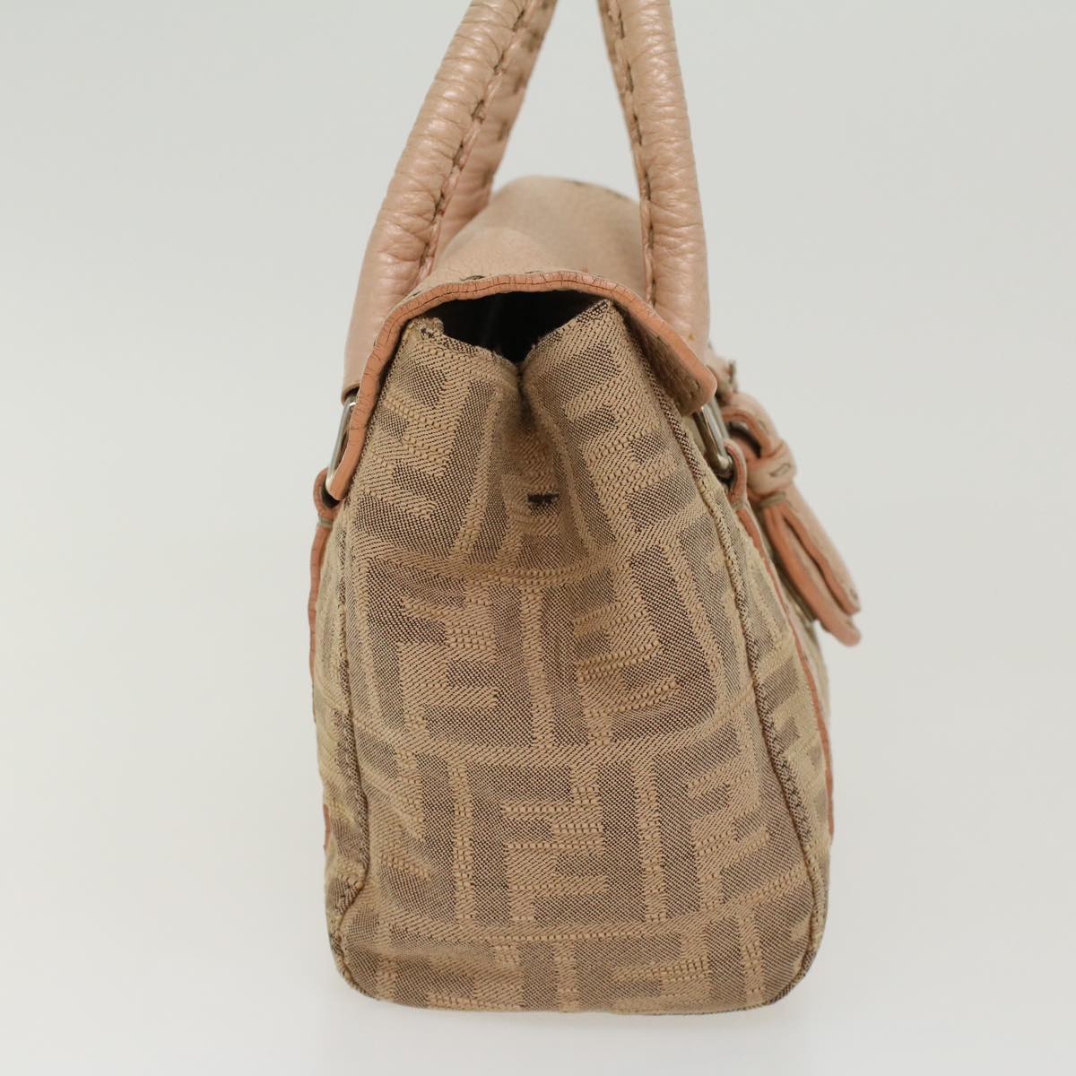FENDI Zucca Canvas Linda Hand Bag Beige Pink Auth