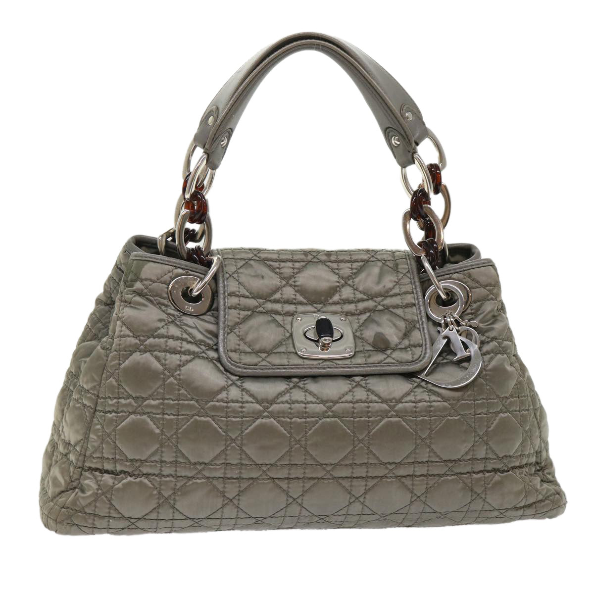 CHRISTIAN DIOR Canage Hand Bag Nylon Gray Auth bs6669