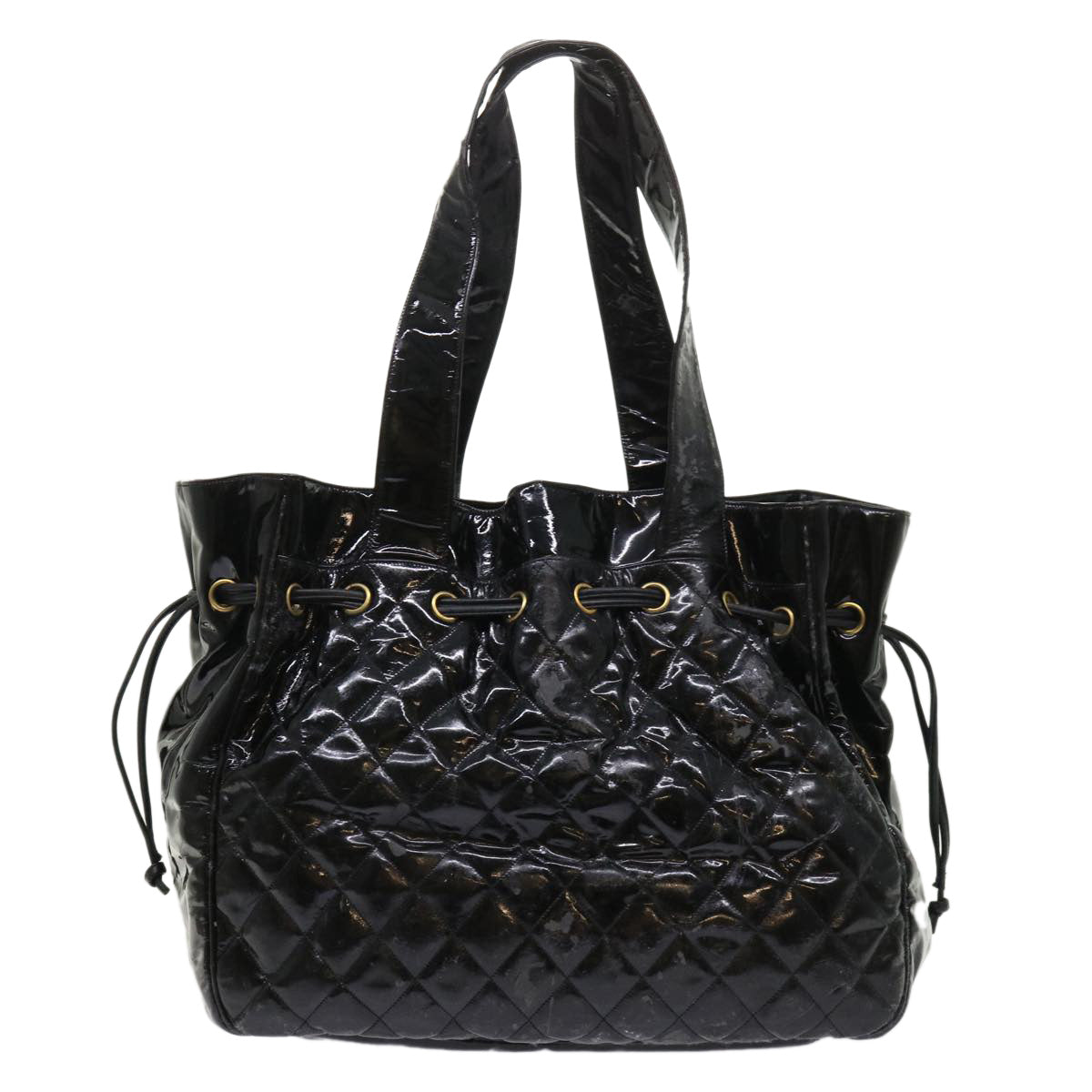 CHANEL Shoulder Bag Patent leather Black CC Auth bs6675
