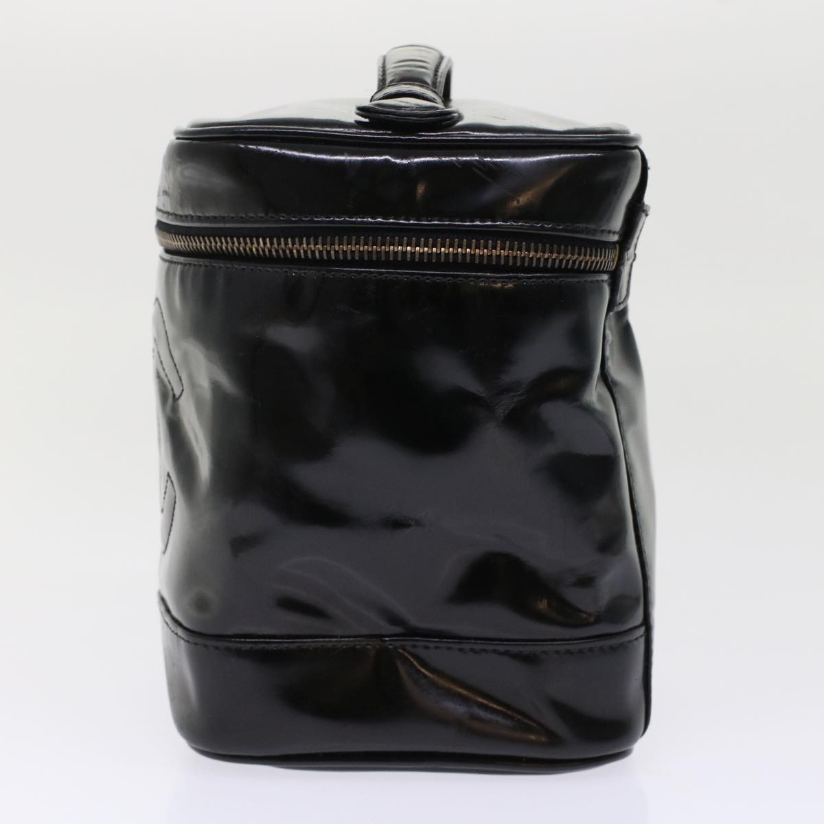 CHANEL Vanity Cosmetic Pouch Patent leather Black CC Auth bs6857