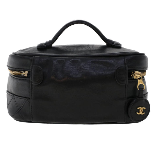 CHANEL Bicolole Vanity Cosmetic Pouch Leather Black CC  bs6921