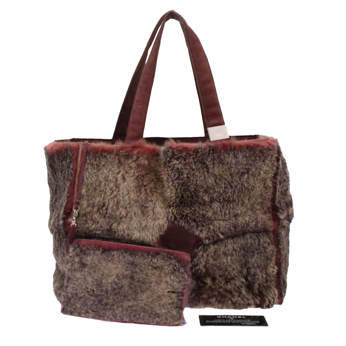CHANEL Hand Bag Fur Brown CC Auth bs6937
