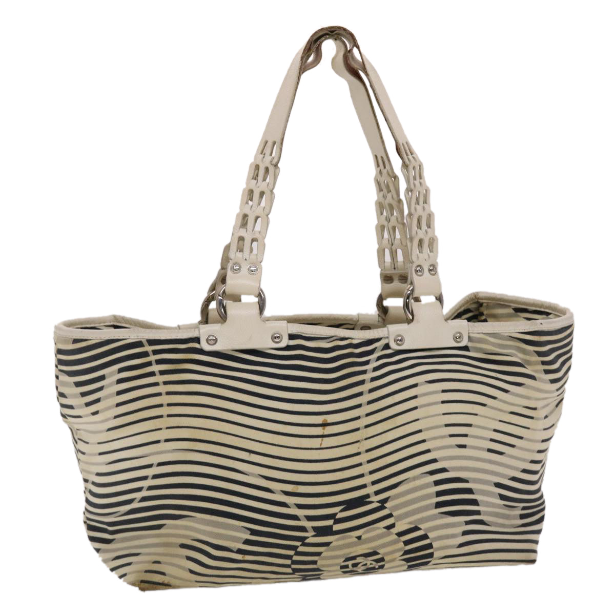 CHANEL Shoulder Bag Canvas White CC Auth bs6944