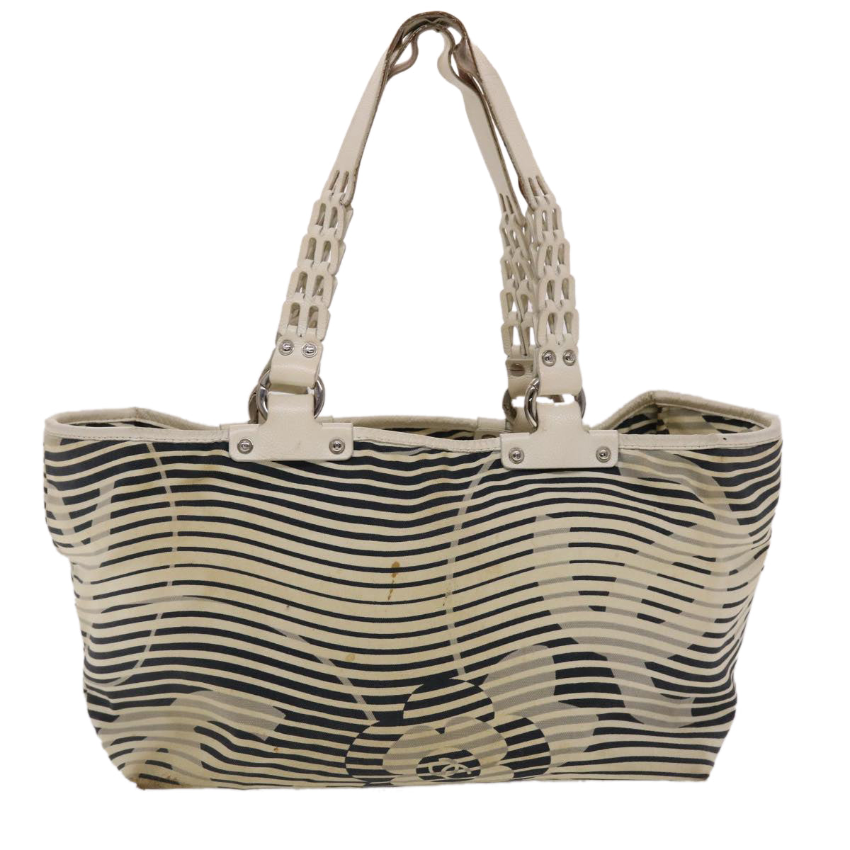 CHANEL Shoulder Bag Canvas White CC Auth bs6944