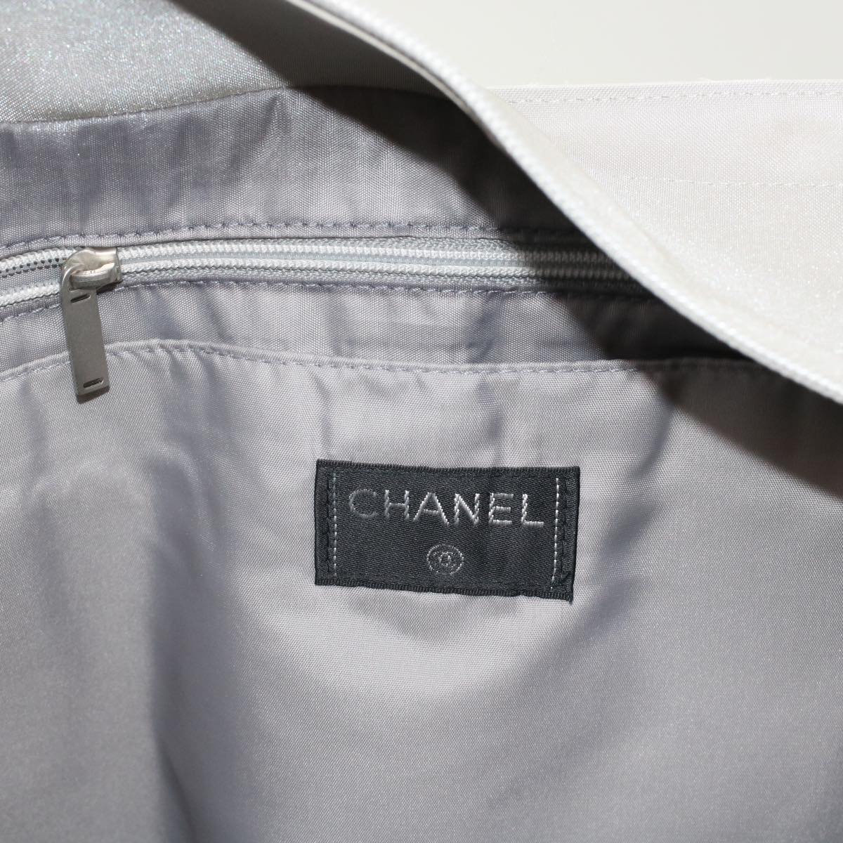 CHANEL Tote Bag Nylon Gray CC Auth bs6959