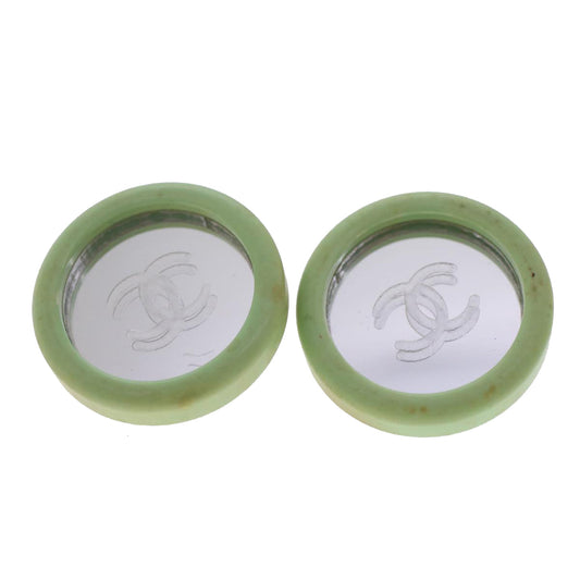 CHANEL Earring Metal Green Silver Gold CC Auth bs7098