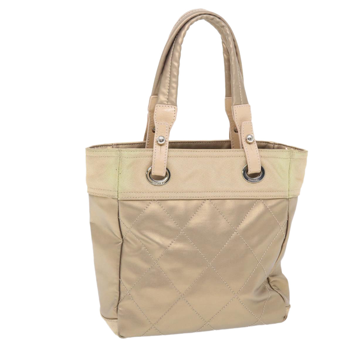 CHANEL Paris Biarritz Hand Bag Coated Canvas Gold Tone CC Auth bs7162