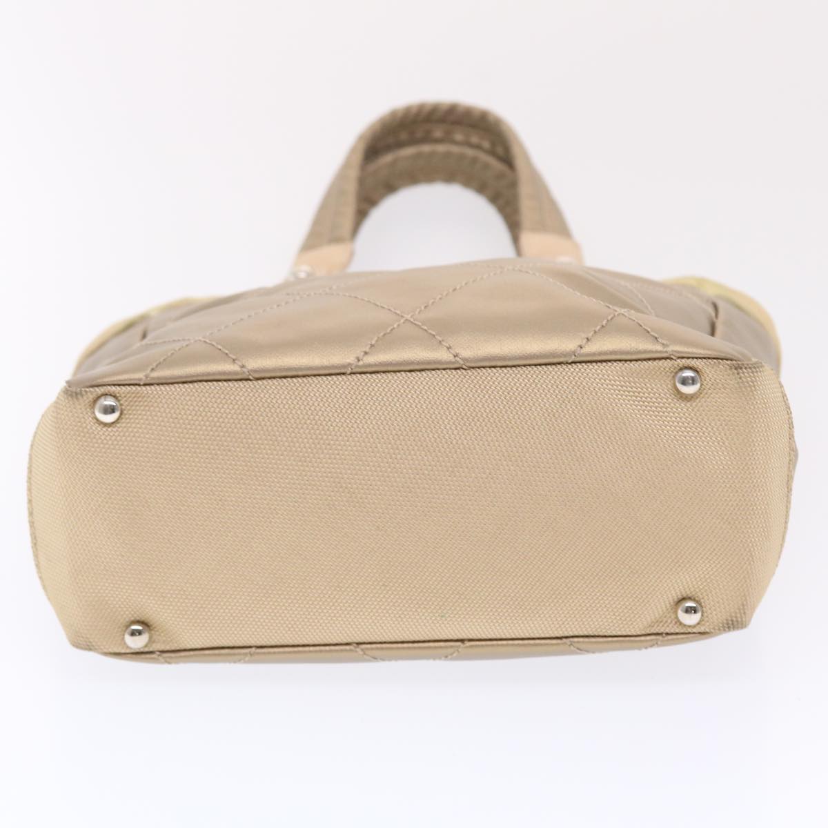 CHANEL Paris Biarritz Hand Bag Coated Canvas Gold Tone CC Auth bs7162