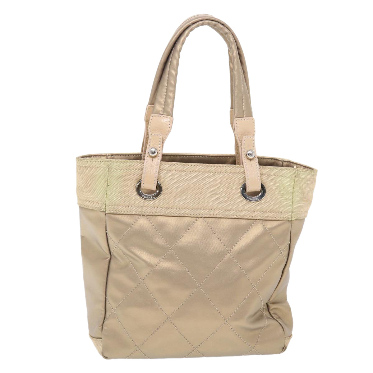 CHANEL Paris Biarritz Hand Bag Coated Canvas Gold Tone CC Auth bs7162