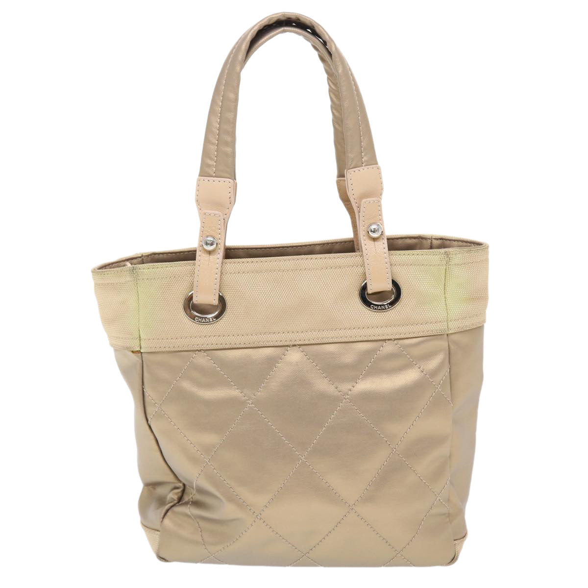 CHANEL Paris Biarritz Hand Bag Coated Canvas Gold Tone CC Auth bs7162