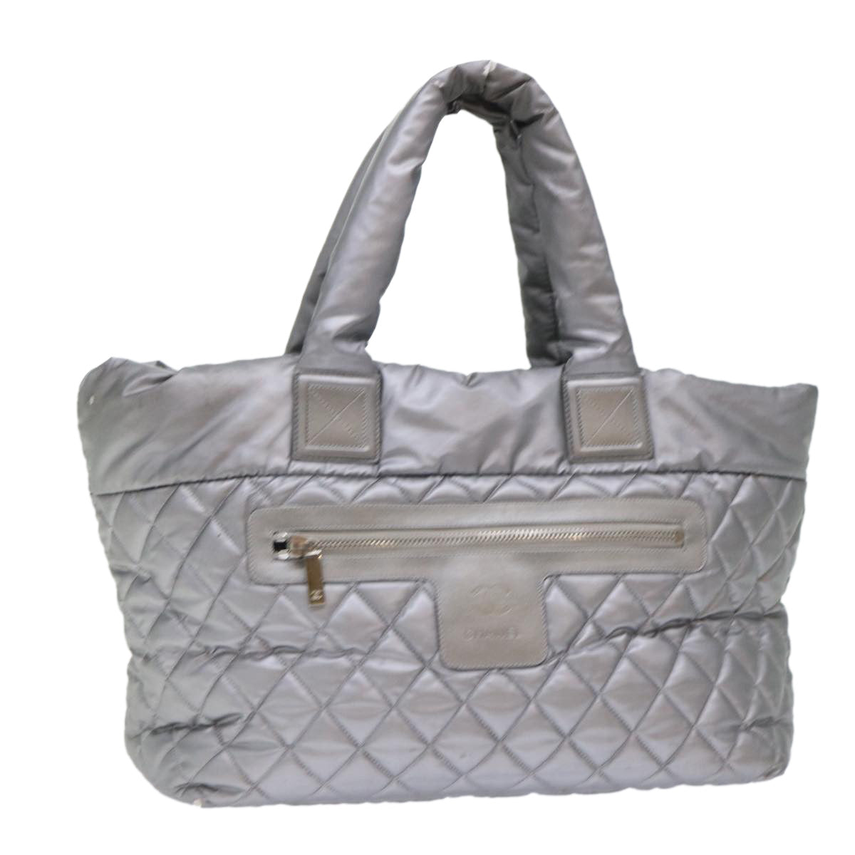 Top Quality Chanel Cococoon Hand Bag Nylon Silver CC Auth bs7271