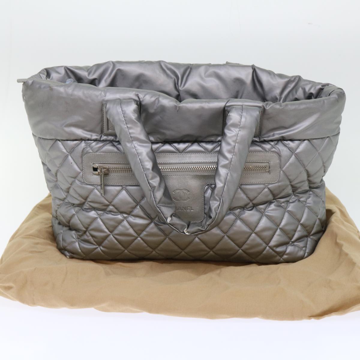 Top Quality Chanel Cococoon Hand Bag Nylon Silver CC Auth bs7271