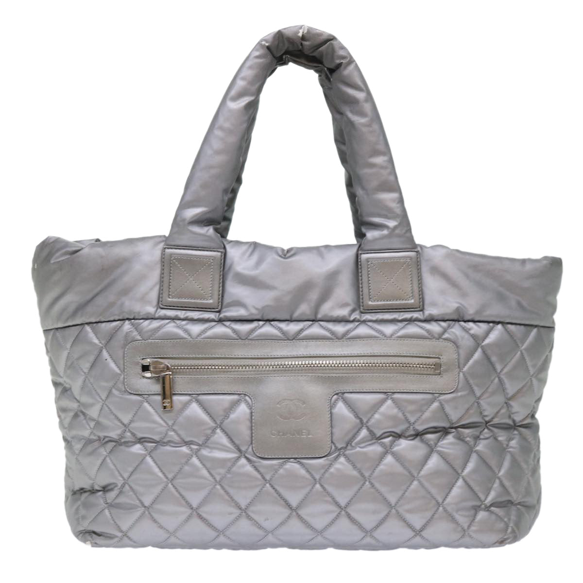 Top Quality Chanel Cococoon Hand Bag Nylon Silver CC Auth bs7271