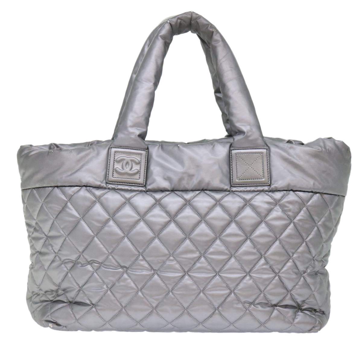Top Quality Chanel Cococoon Hand Bag Nylon Silver CC Auth bs7271