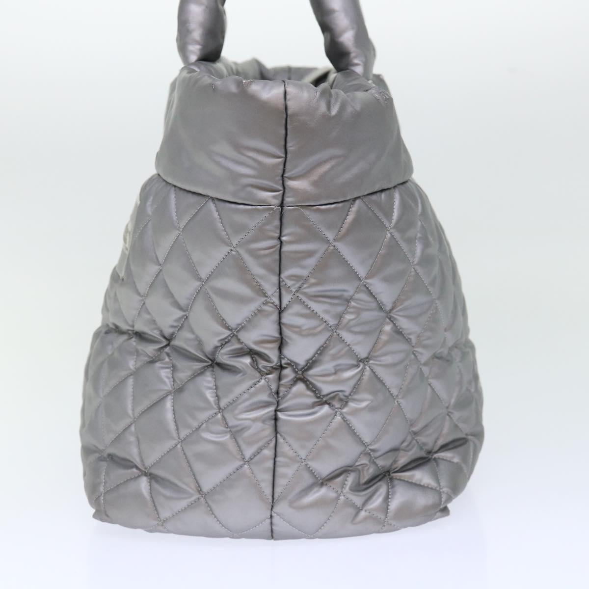 CHANEL Cococoon Hand Bag Nylon Silver CC Auth bs7271