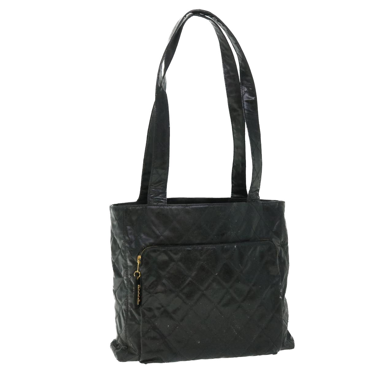 CHANEL Matelasse Shoulder Bag Patent leather Black CC Auth bs7586
