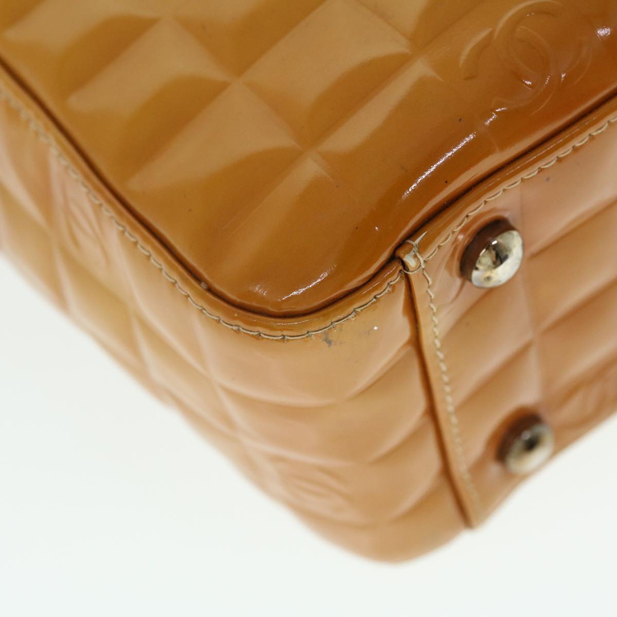 Top Quality Chanel Hand Bag Patent leather Yellow CC Auth bs7609