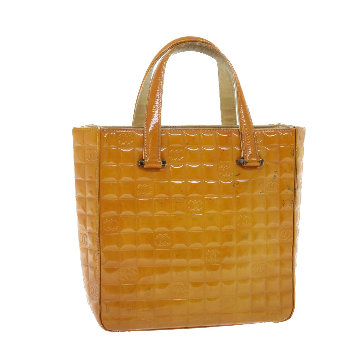 Top Quality Chanel Hand Bag Patent leather Yellow CC Auth bs7609