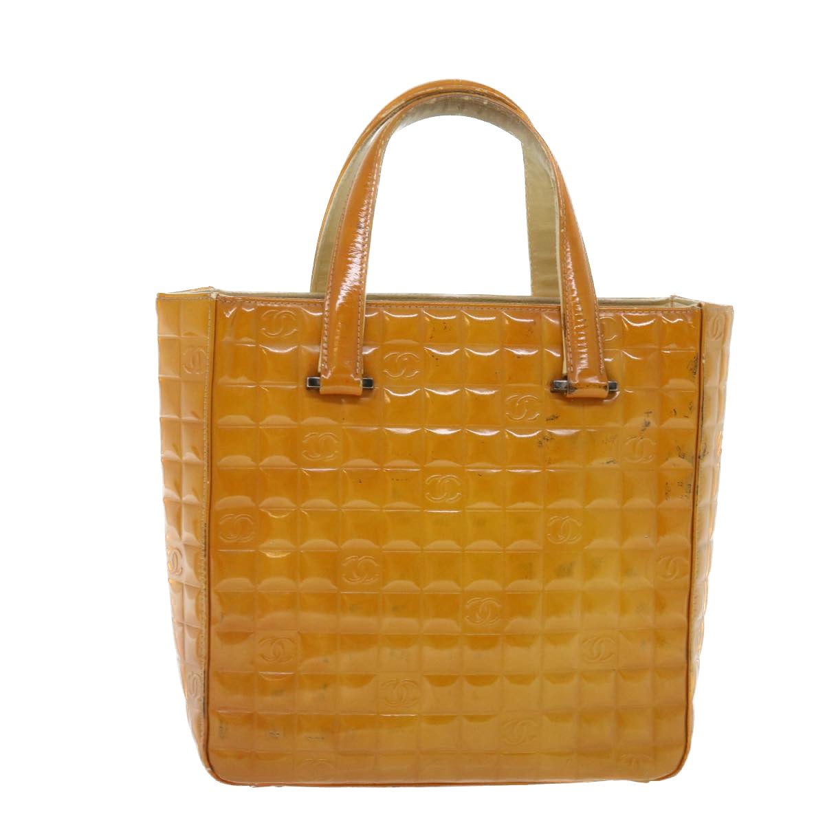 Top Quality Chanel Hand Bag Patent leather Yellow CC Auth bs7609