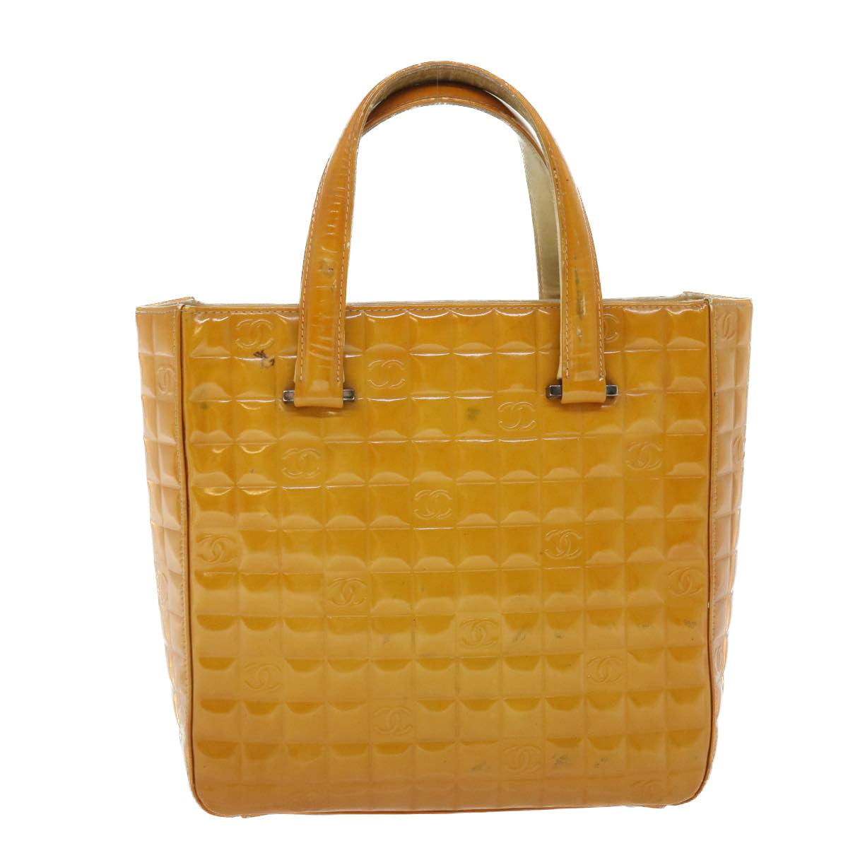 Top Quality Chanel Hand Bag Patent leather Yellow CC Auth bs7609