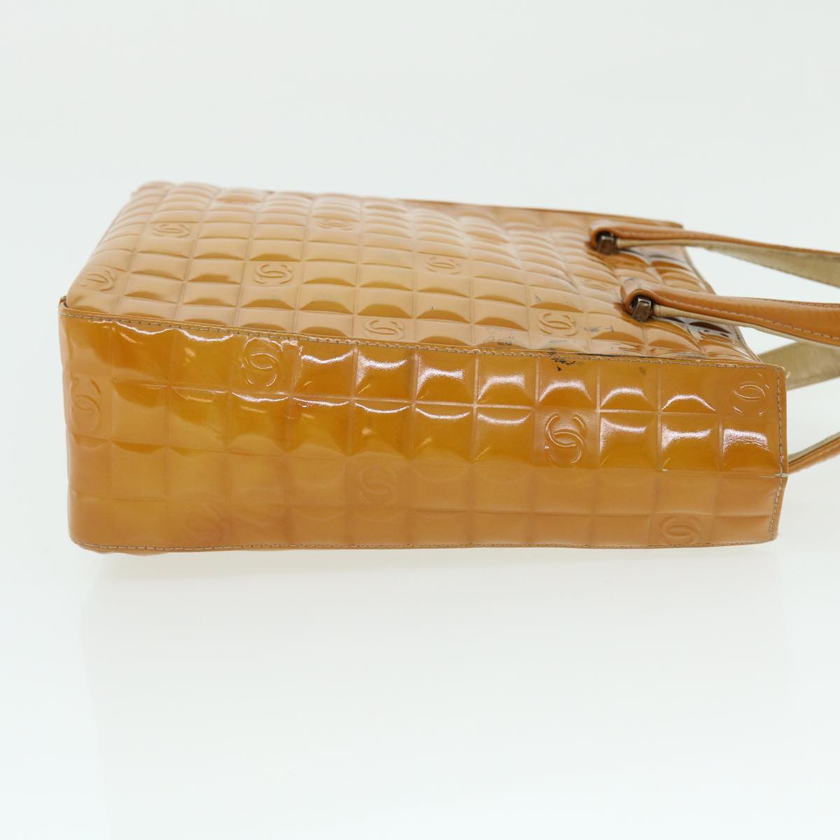 CHANEL Hand Bag Patent leather Yellow CC Auth bs7609