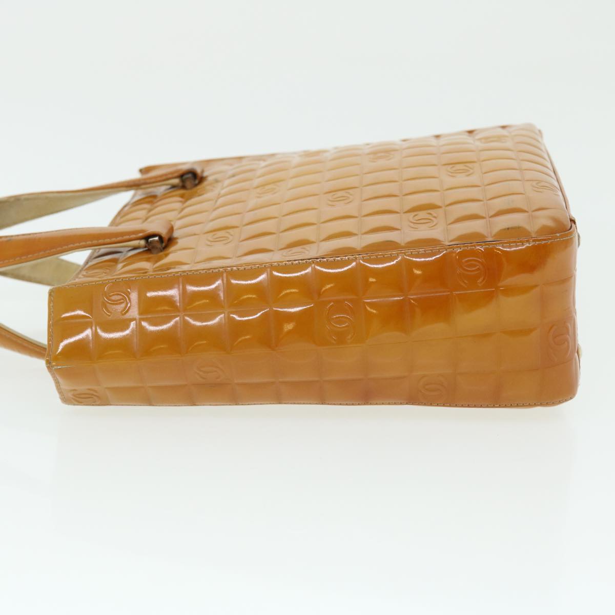 CHANEL Hand Bag Patent leather Yellow CC Auth bs7609