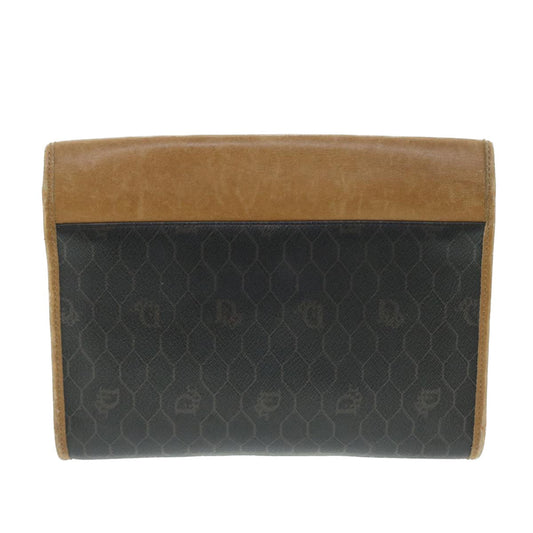 CHRISTIAN DIOR Honeycomb Canvas Shoulder Bag PVC Leather Brown Black Auth bs7613