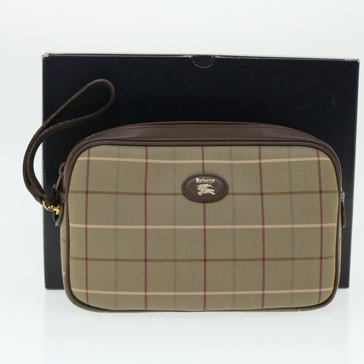 BURBERRYSs Nova Check Clutch Bag Canvas Leather Brown Auth bs7645