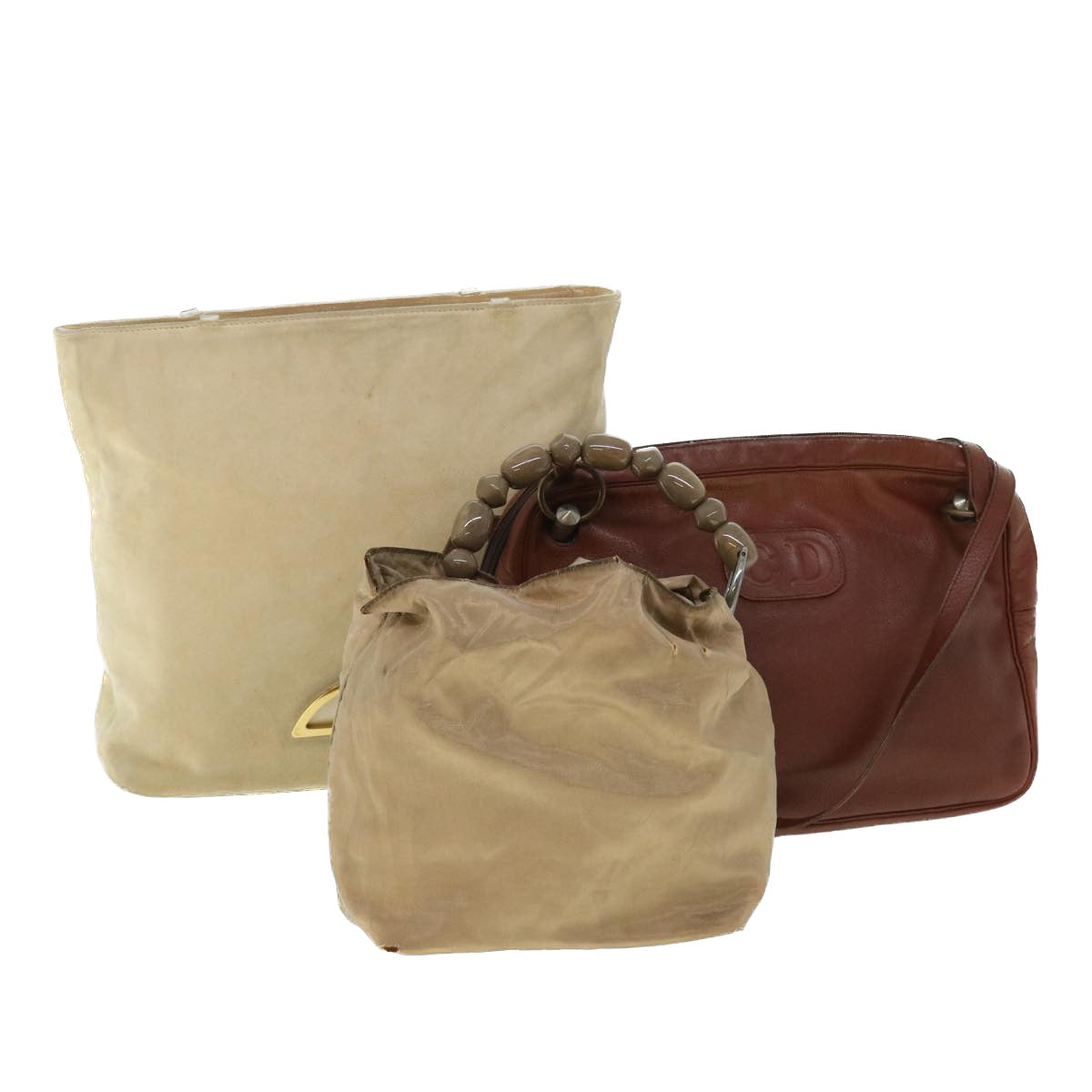 CHRISTIAN DIOR Maris Pearl Shoulder Bag Suede Leather 3Set Brown Auth bs7884